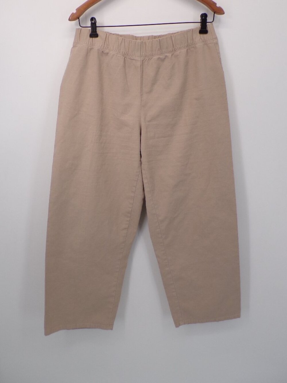 Eileen Fisher Cotton Hemp Strait Pant Elasitc Waist Ankle Length Beige Size M